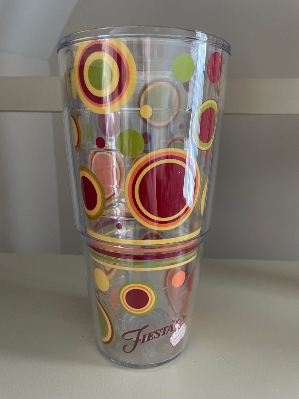 Tervis Tumbler Fiesta Clear Tumbler Red, Yellow & Lime Circle Motif 24 oz NEW